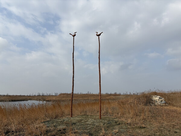 새만금환경생태단지, 조류쉼터 제공을 위한 나무 솟대 설치