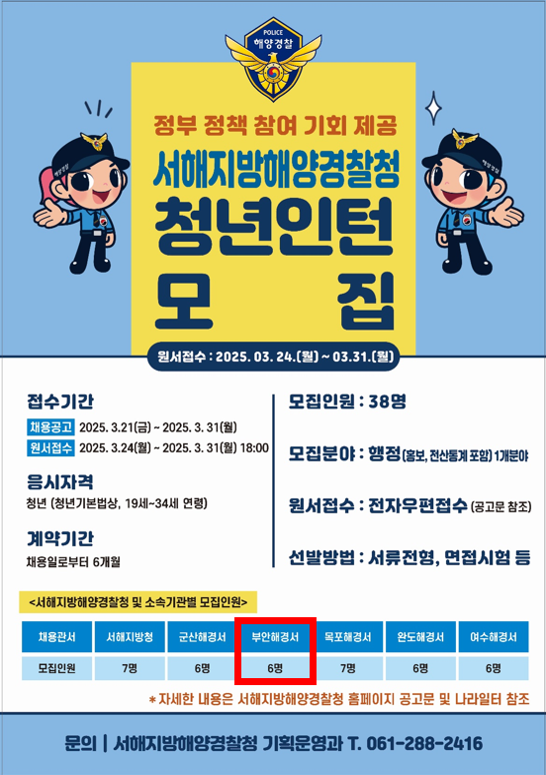 부안해경, 청년인턴 채용 공고