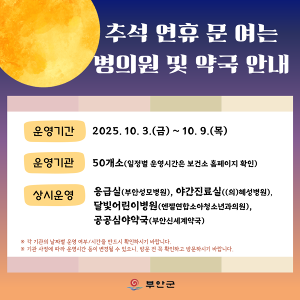 부안군, 2025년 추석연휴기간 응급진료체계 가동